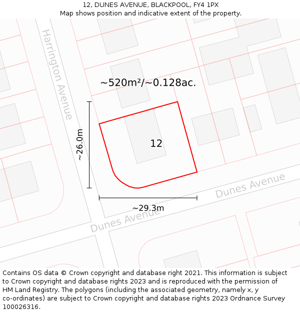 12, DUNES AVENUE, BLACKPOOL, FY4 1PX: Plot and title map