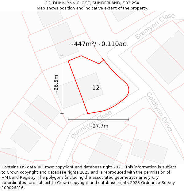 12, DUNNLYNN CLOSE, SUNDERLAND, SR3 2SX: Plot and title map