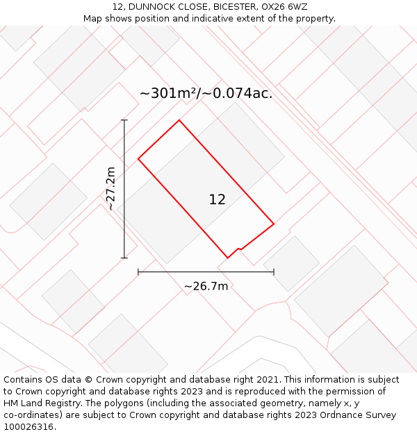 12, DUNNOCK CLOSE, BICESTER, OX26 6WZ: Plot and title map