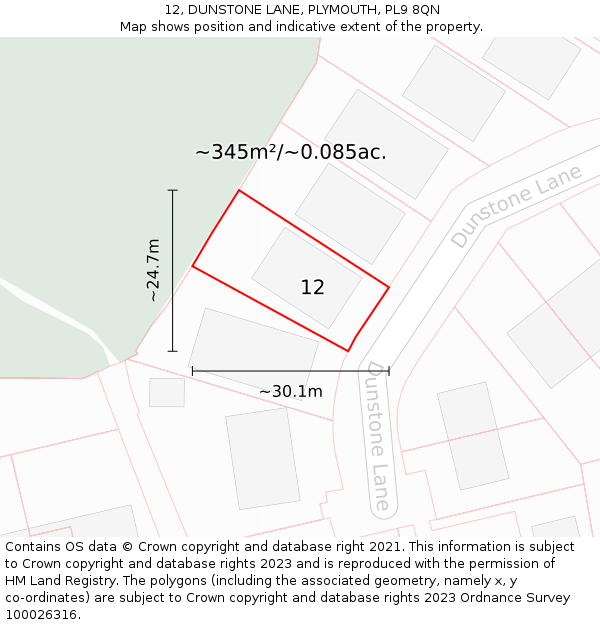 12, DUNSTONE LANE, PLYMOUTH, PL9 8QN: Plot and title map