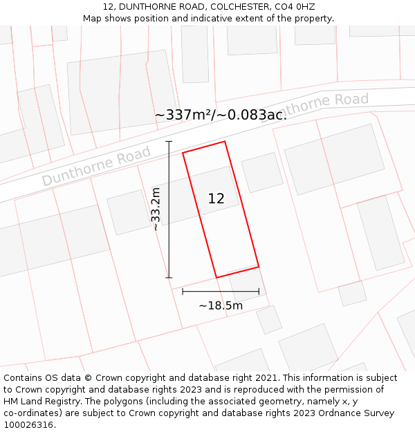 12, DUNTHORNE ROAD, COLCHESTER, CO4 0HZ: Plot and title map