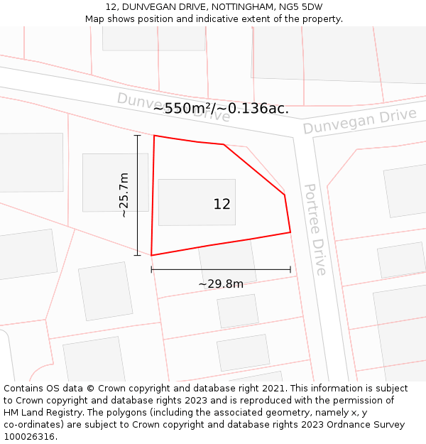 12, DUNVEGAN DRIVE, NOTTINGHAM, NG5 5DW: Plot and title map