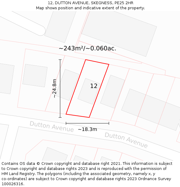 12, DUTTON AVENUE, SKEGNESS, PE25 2HR: Plot and title map