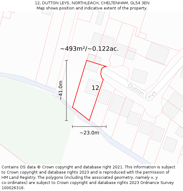 12, DUTTON LEYS, NORTHLEACH, CHELTENHAM, GL54 3EN: Plot and title map