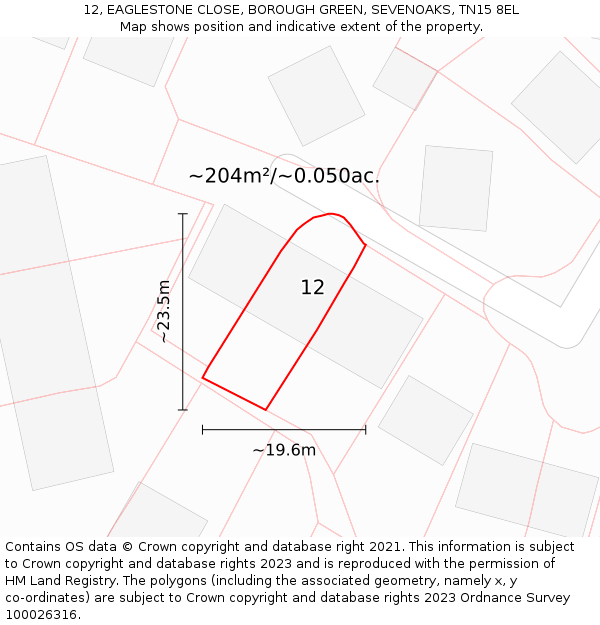 12, EAGLESTONE CLOSE, BOROUGH GREEN, SEVENOAKS, TN15 8EL: Plot and title map