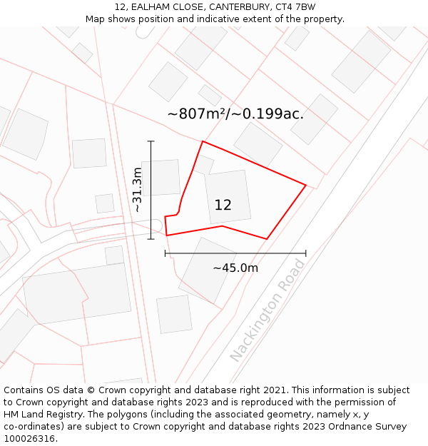 12, EALHAM CLOSE, CANTERBURY, CT4 7BW: Plot and title map