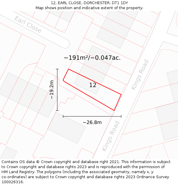 12, EARL CLOSE, DORCHESTER, DT1 1DY: Plot and title map