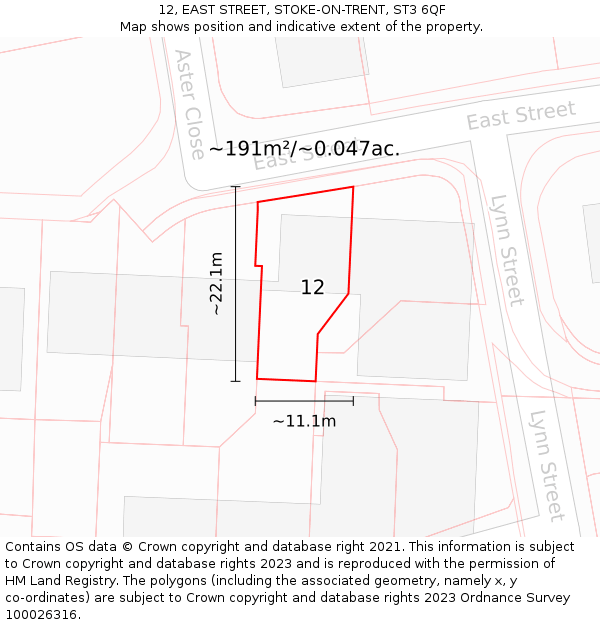 12, EAST STREET, STOKE-ON-TRENT, ST3 6QF: Plot and title map