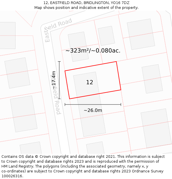 12, EASTFIELD ROAD, BRIDLINGTON, YO16 7DZ: Plot and title map