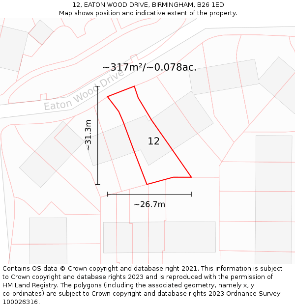 12, EATON WOOD DRIVE, BIRMINGHAM, B26 1ED: Plot and title map