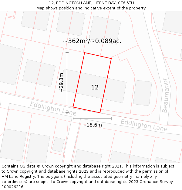 12, EDDINGTON LANE, HERNE BAY, CT6 5TU: Plot and title map