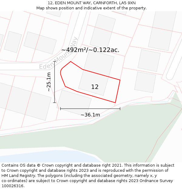 12, EDEN MOUNT WAY, CARNFORTH, LA5 9XN: Plot and title map