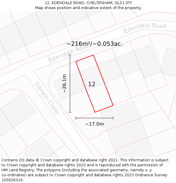 12, EDENDALE ROAD, CHELTENHAM, GL51 0TY: Plot and title map