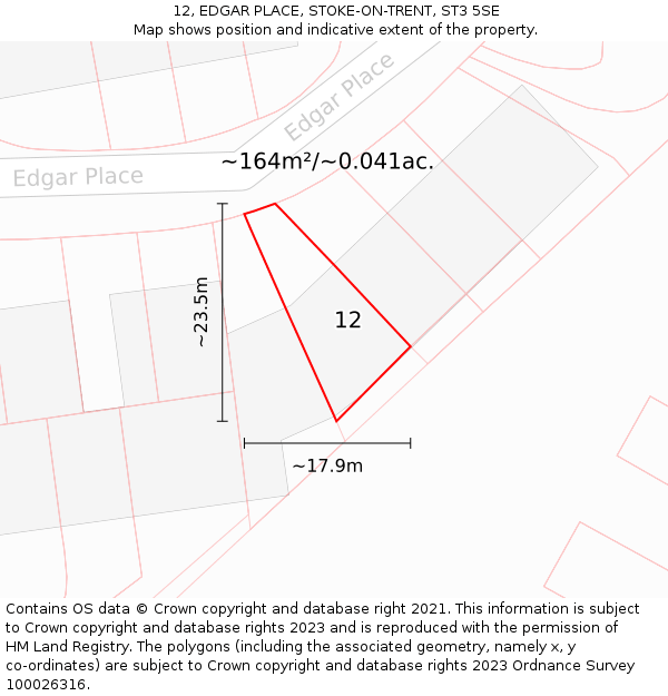 12, EDGAR PLACE, STOKE-ON-TRENT, ST3 5SE: Plot and title map