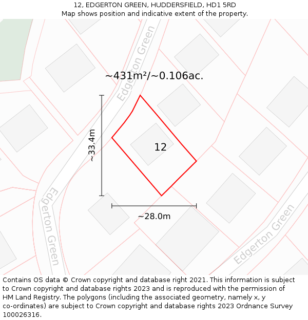 12, EDGERTON GREEN, HUDDERSFIELD, HD1 5RD: Plot and title map