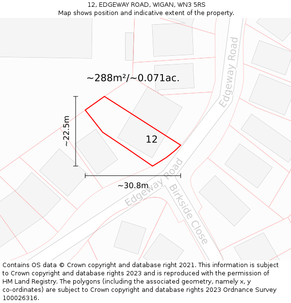12, EDGEWAY ROAD, WIGAN, WN3 5RS: Plot and title map