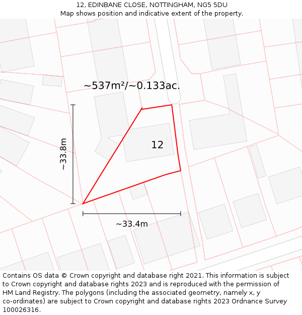 12, EDINBANE CLOSE, NOTTINGHAM, NG5 5DU: Plot and title map