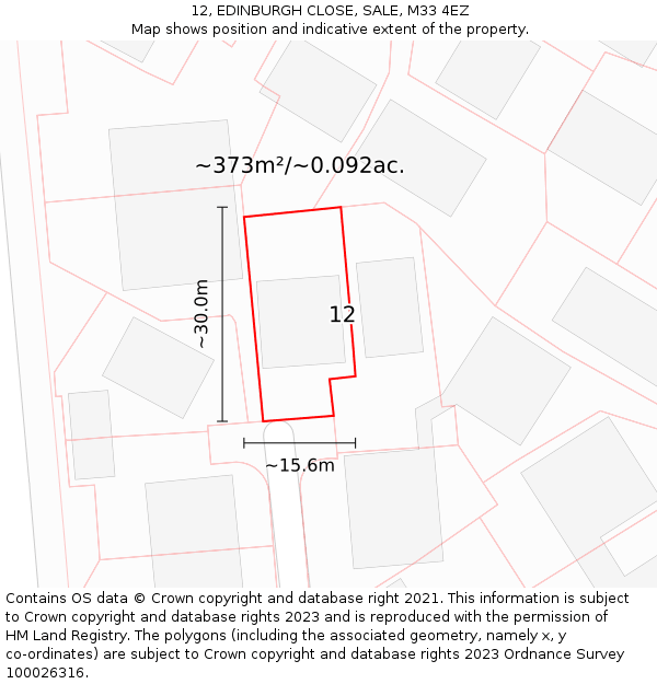 12, EDINBURGH CLOSE, SALE, M33 4EZ: Plot and title map