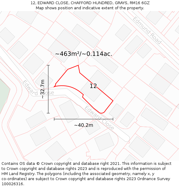 12, EDWARD CLOSE, CHAFFORD HUNDRED, GRAYS, RM16 6GZ: Plot and title map