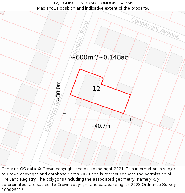 12, EGLINGTON ROAD, LONDON, E4 7AN: Plot and title map