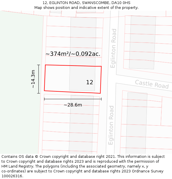 12, EGLINTON ROAD, SWANSCOMBE, DA10 0HS: Plot and title map
