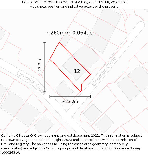 12, ELCOMBE CLOSE, BRACKLESHAM BAY, CHICHESTER, PO20 8QZ: Plot and title map