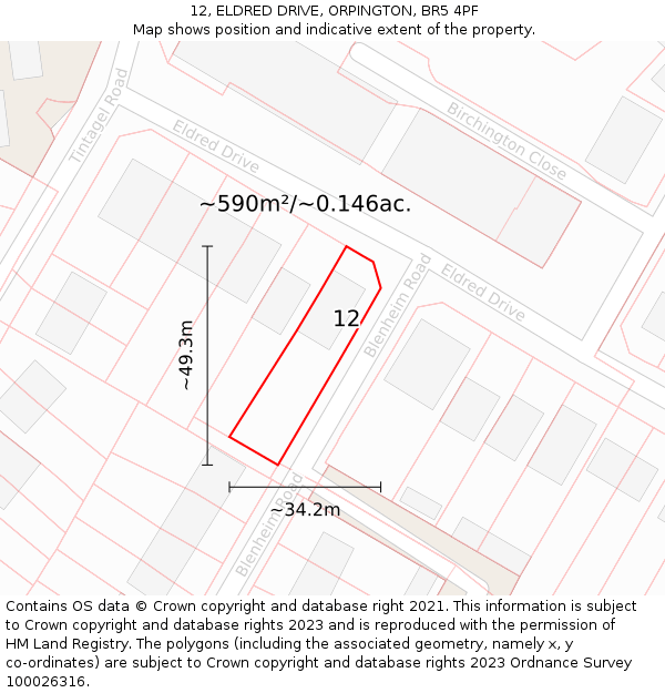 12, ELDRED DRIVE, ORPINGTON, BR5 4PF: Plot and title map