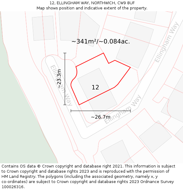 12, ELLINGHAM WAY, NORTHWICH, CW9 8UF: Plot and title map