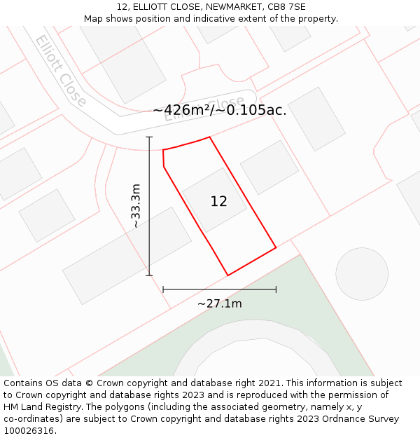 12, ELLIOTT CLOSE, NEWMARKET, CB8 7SE: Plot and title map