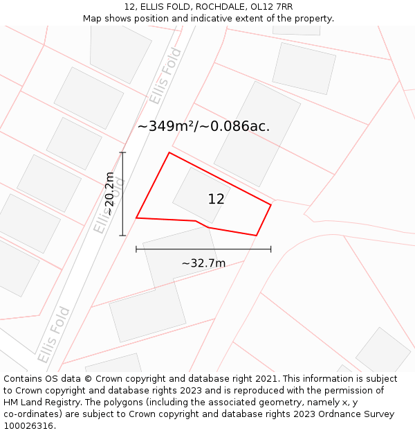 12, ELLIS FOLD, ROCHDALE, OL12 7RR: Plot and title map