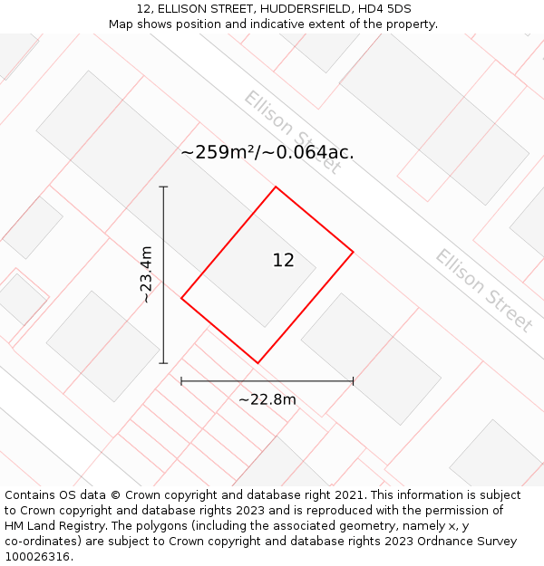 12, ELLISON STREET, HUDDERSFIELD, HD4 5DS: Plot and title map