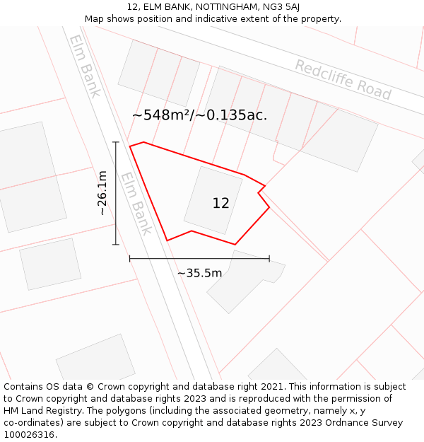 12, ELM BANK, NOTTINGHAM, NG3 5AJ: Plot and title map