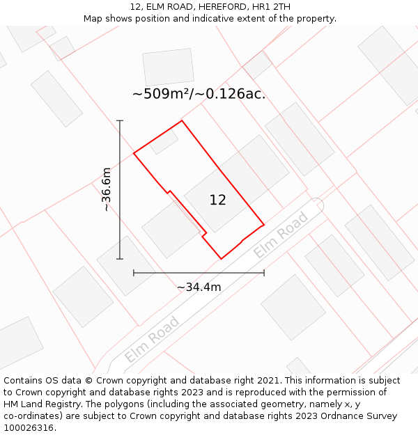12, ELM ROAD, HEREFORD, HR1 2TH: Plot and title map