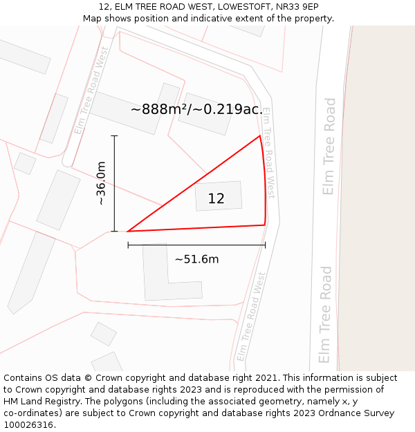 12, ELM TREE ROAD WEST, LOWESTOFT, NR33 9EP: Plot and title map