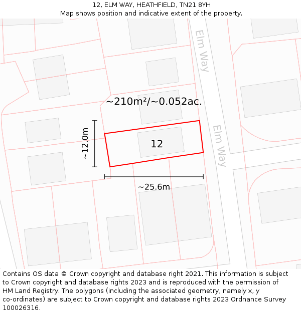 12, ELM WAY, HEATHFIELD, TN21 8YH: Plot and title map