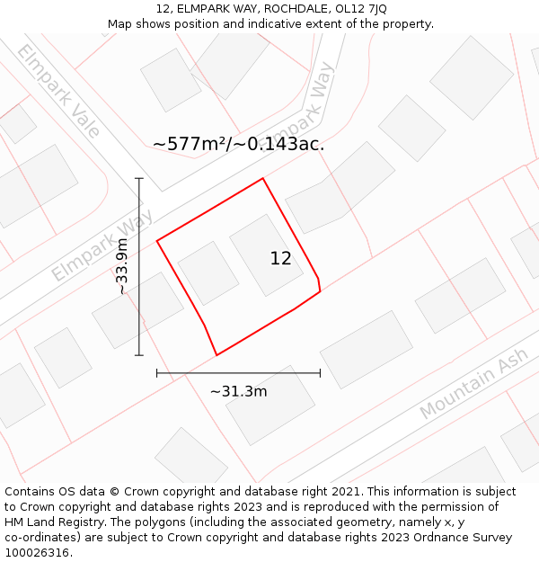 12, ELMPARK WAY, ROCHDALE, OL12 7JQ: Plot and title map