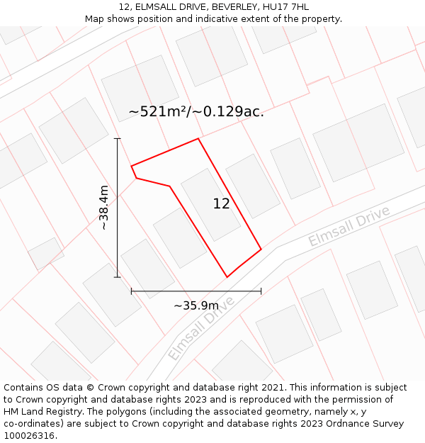 12, ELMSALL DRIVE, BEVERLEY, HU17 7HL: Plot and title map