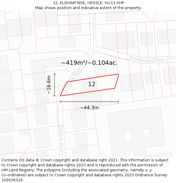 12, ELSHAM RISE, HESSLE, HU13 0HP: Plot and title map