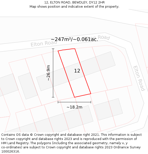 12, ELTON ROAD, BEWDLEY, DY12 2HR: Plot and title map