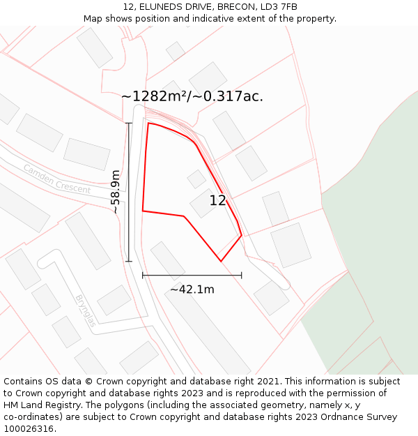 12, ELUNEDS DRIVE, BRECON, LD3 7FB: Plot and title map