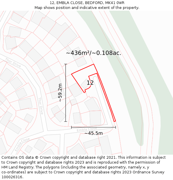 12, EMBLA CLOSE, BEDFORD, MK41 0WR: Plot and title map