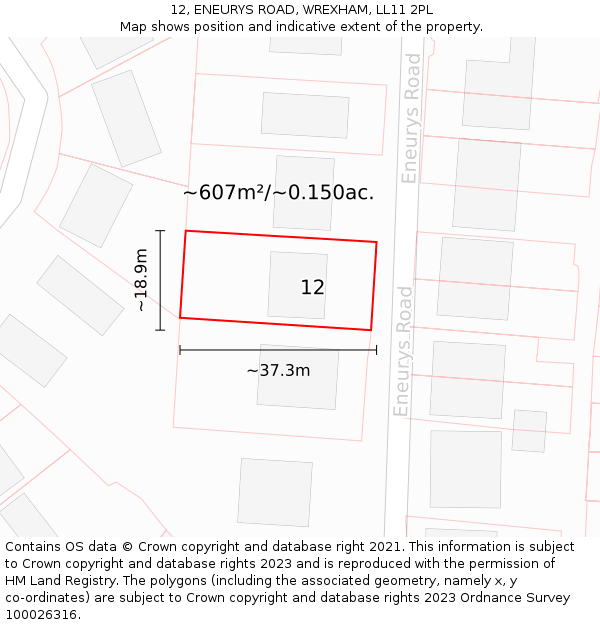 12, ENEURYS ROAD, WREXHAM, LL11 2PL: Plot and title map