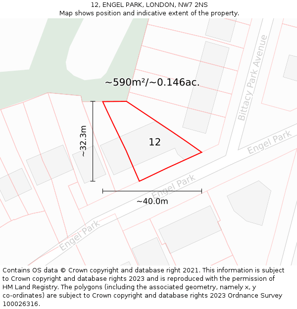 12, ENGEL PARK, LONDON, NW7 2NS: Plot and title map