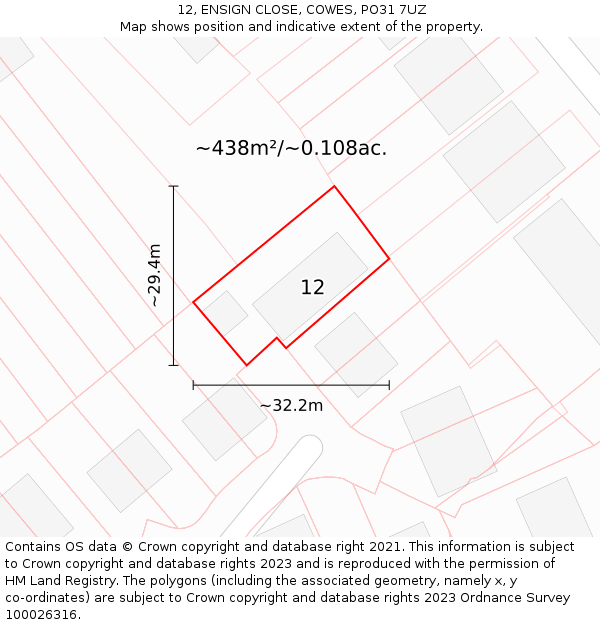 12, ENSIGN CLOSE, COWES, PO31 7UZ: Plot and title map