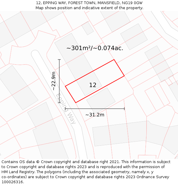 12, EPPING WAY, FOREST TOWN, MANSFIELD, NG19 0GW: Plot and title map