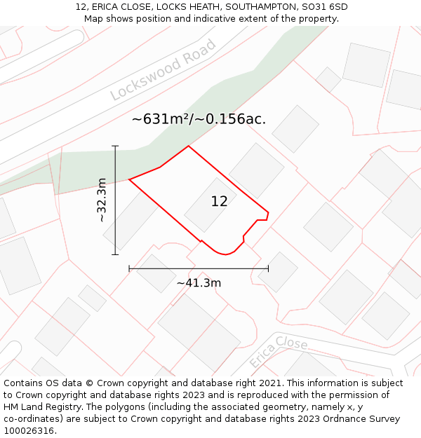 12, ERICA CLOSE, LOCKS HEATH, SOUTHAMPTON, SO31 6SD: Plot and title map