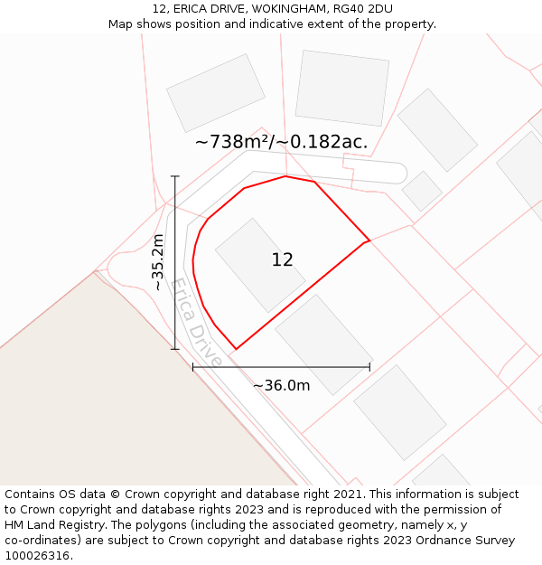 12, ERICA DRIVE, WOKINGHAM, RG40 2DU: Plot and title map