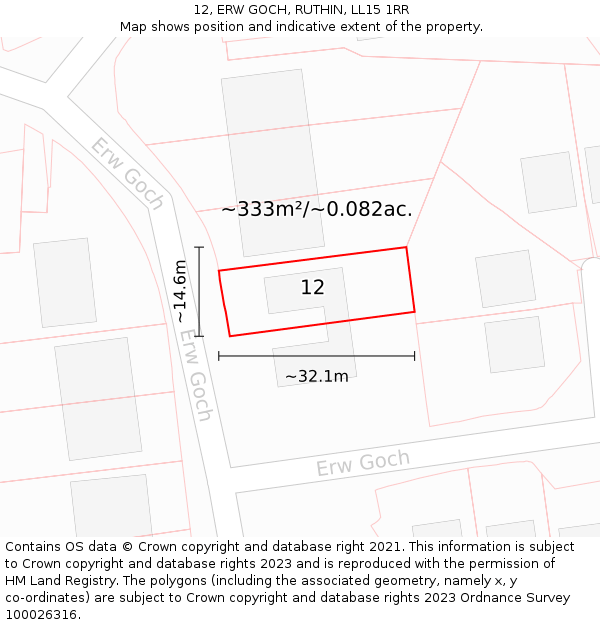 12, ERW GOCH, RUTHIN, LL15 1RR: Plot and title map