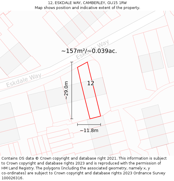 12, ESKDALE WAY, CAMBERLEY, GU15 1RW: Plot and title map