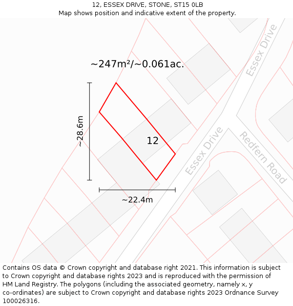 12, ESSEX DRIVE, STONE, ST15 0LB: Plot and title map